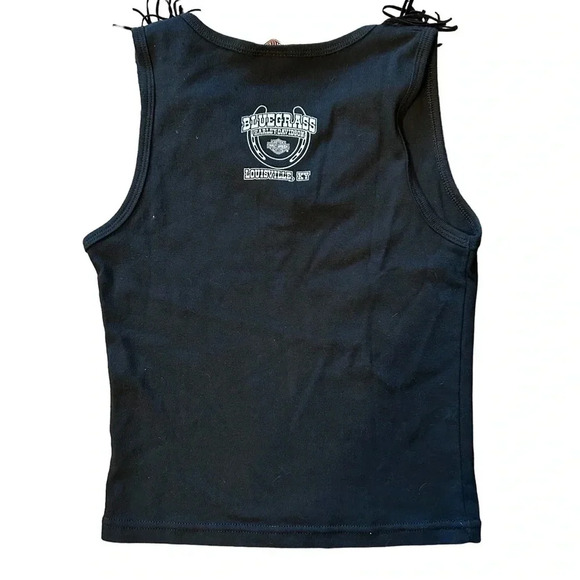 Harley Davidson Womens Small Black Fringe V-Neck Sleevless Tank Top EUC Kentucky - Picture 2 of 6